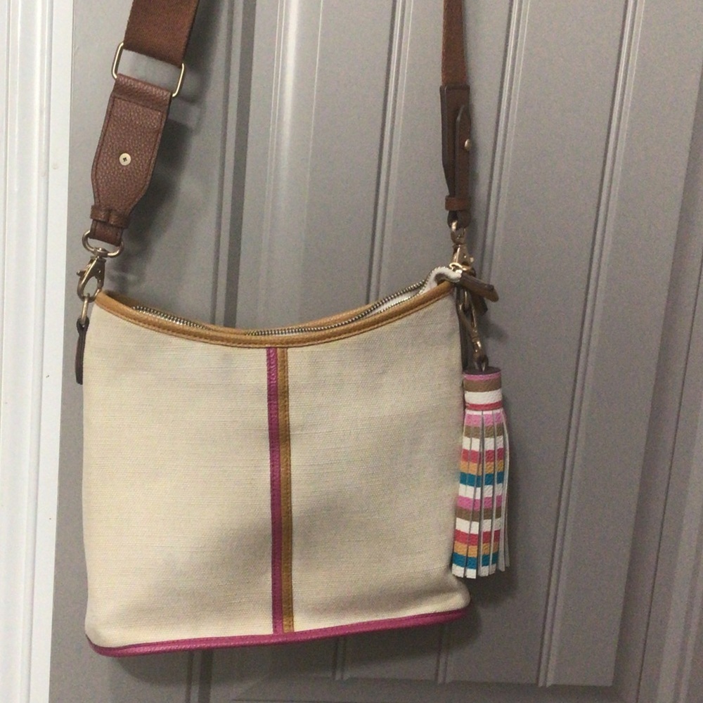 ANTONIO MELANI Cream Crossbody with Pink Trim and Brown nice well taken care